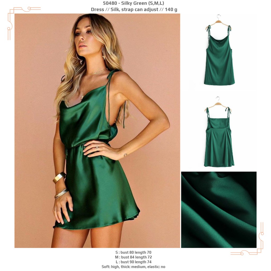 green silky dress