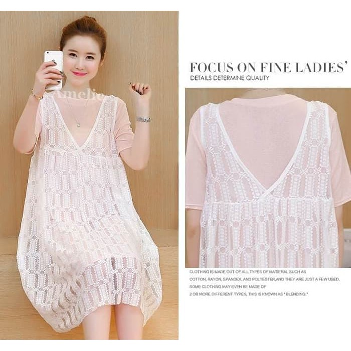 Midi Mini Dress Casual Wanita Korea Import AB934099 Pink White Putih Murah
