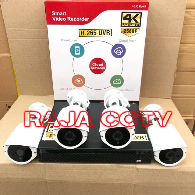 Paket CCTV  Excellent UHD Lens 8MP HD 2560H HDD 500GB 4 Channel Komplit Tinggal Pasang