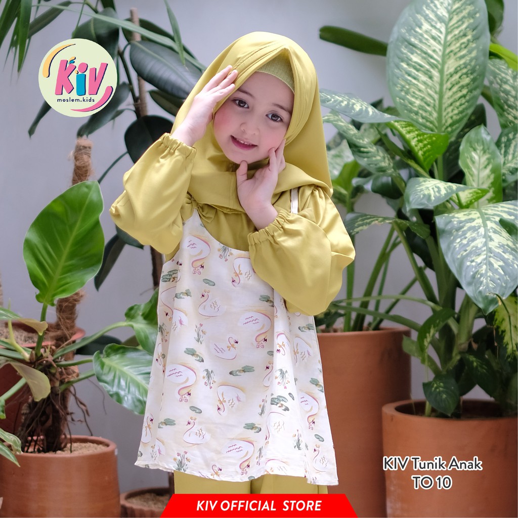 KIV Tunik Anak Perempuan Katun Motif Set Celana Free Hijab