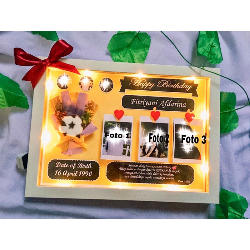 kado bingkai bsa cod foto 10R anti pecah dengan lampu