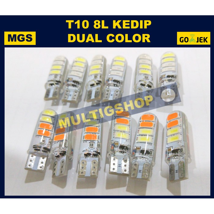 5set Lampu Senja LED T10 5630 8 LED Kedip Dual Color 12v