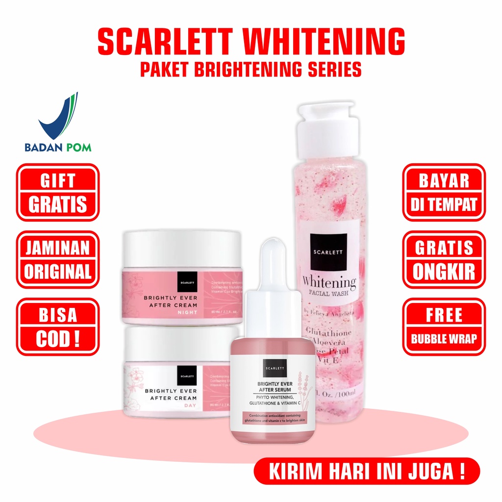 Scarlett Whitening Paket Brightening Lengkap [Free Gift] COD 1 Sepaket Brightly Series Original Crea