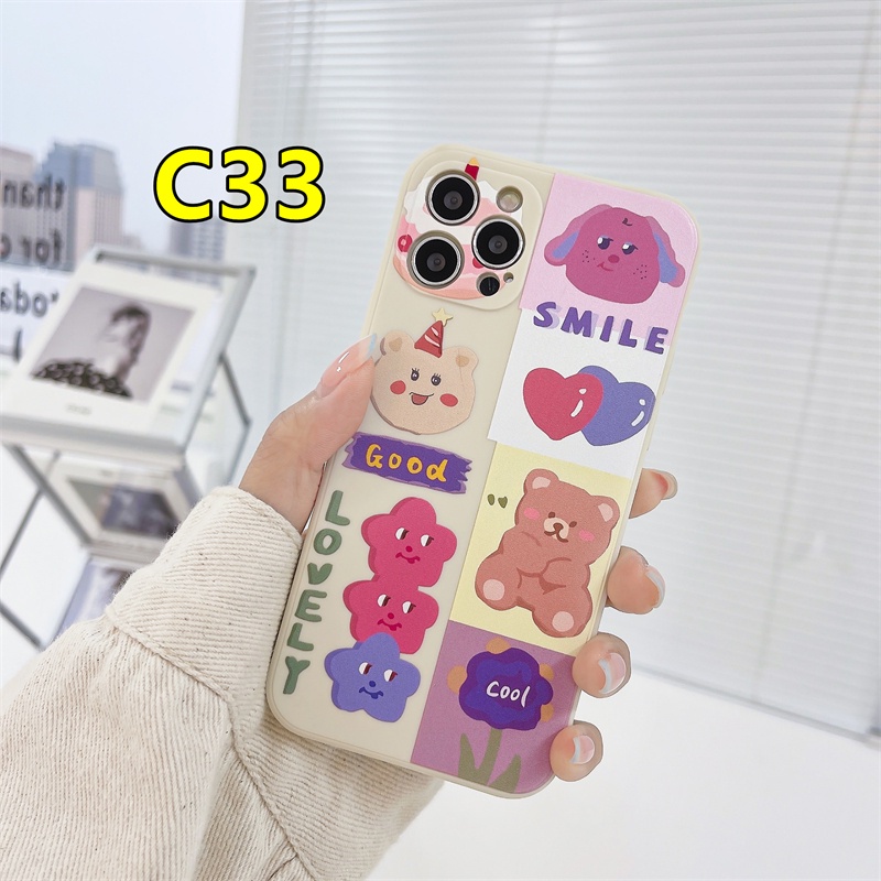 Casing Soft Case OPPO A16 A74 A15 A54 A93 A94 A53 A9 A31 A5 2020 A7 A3S A5S A12 A92 Reno 5 4 Lite 4 F 5 Lite 5F Find X3Lite 2F 2Z 3 A15S F17 F19 PRO A33 A11K A11 A1K A52 A7 A91 A32 A72 VIVO Realme Korean Ins Trend Cute Bear Straight Edge Tpu Back Cover-#C33