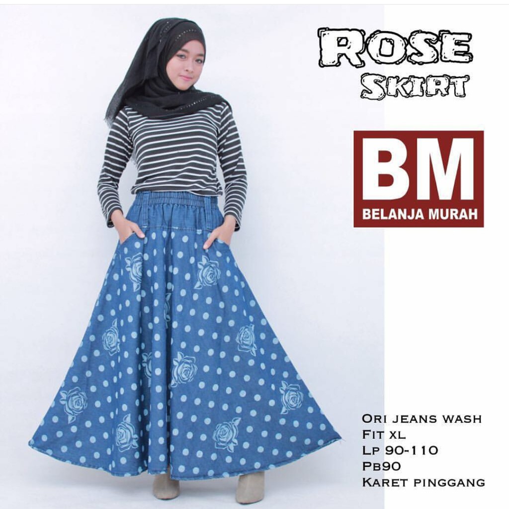 rok wanita jeans dewasa panjang