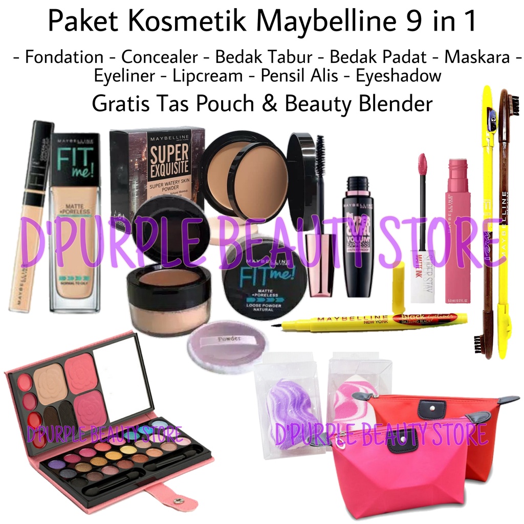 Paket Kosmetik Maybelline 9 in 1 - Paket Makeup Lengkap Hemat 9 in 1 - Paket Kecantikan Maybelline