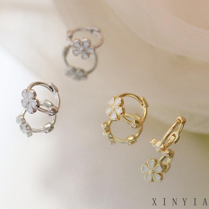 Anting Hoop S925 Silver Bentuk Bunga Daisy Gaya Retro