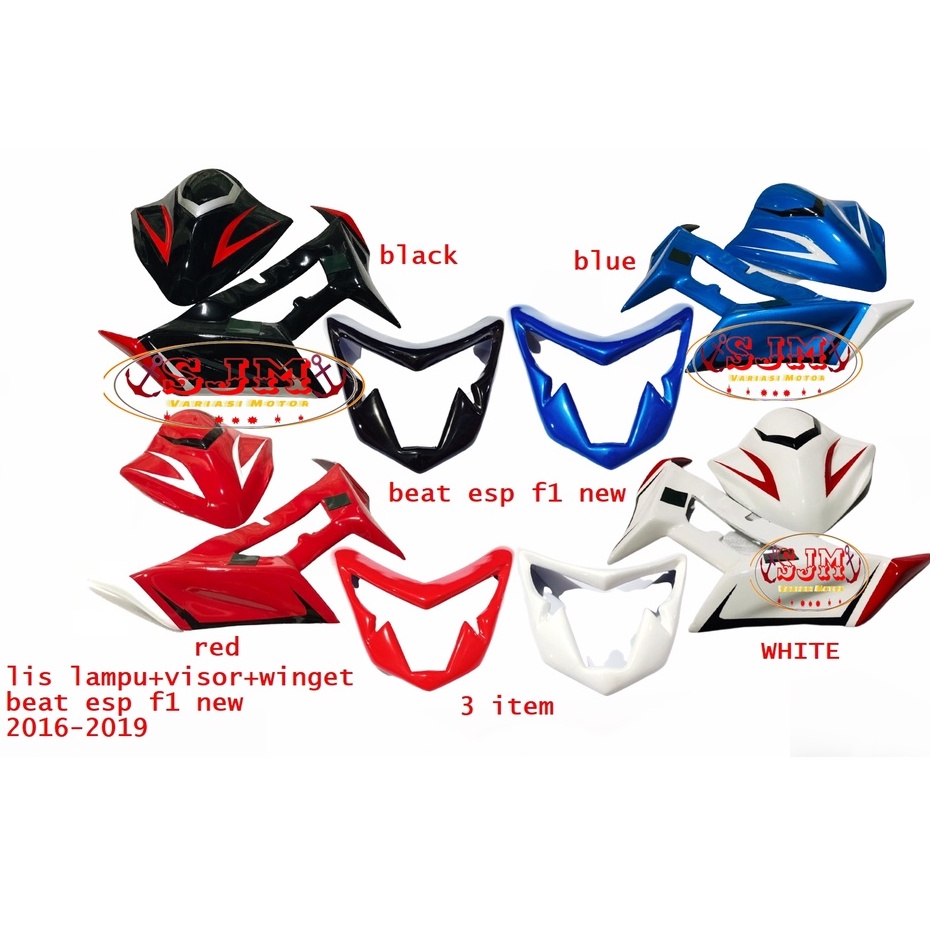 PAKETAN WINGLET+LIS LAMPU+VISOR BEAT ESP F1 NEW TAHUN 2016-2019 WINGLET SET VISOR+ LIS LAMPU