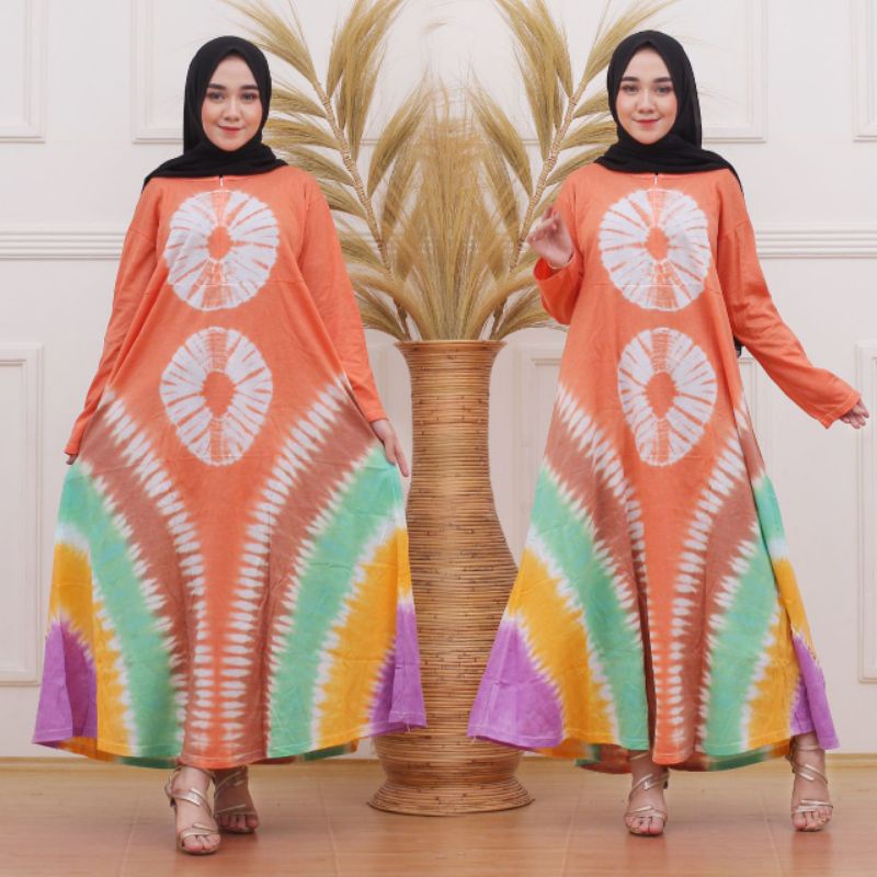 DASTER KAOS JUMBO MOTIF ABSTRAK LENGAN PANJANG RESLETING DEPAN BUSUI TIE DYE JUMPUTAN