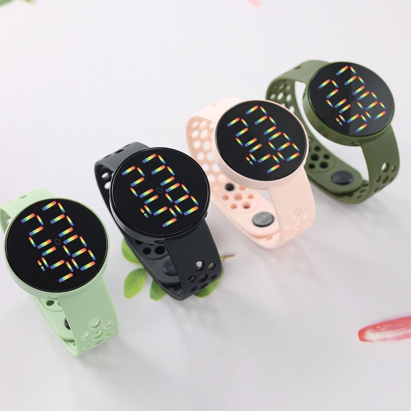 Jam Tangan LED BULAT Digital Pria Wanita Rubber