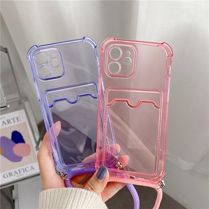 Case Holder Kartu Bening Shockproof Dengan Tali Untuk iPhone 14 Pro Max 13 Pro Max 11 12 Pro Max XS Max X XR 8 7 Plus SE