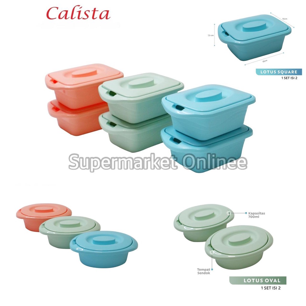 Kotak Wadah Saji Mini + Tutup Calista Lotus Oval 1set Isi 2pcs Lunch Box Nasi 700ml Tempat Sayur Serbaguna Cup Sambel