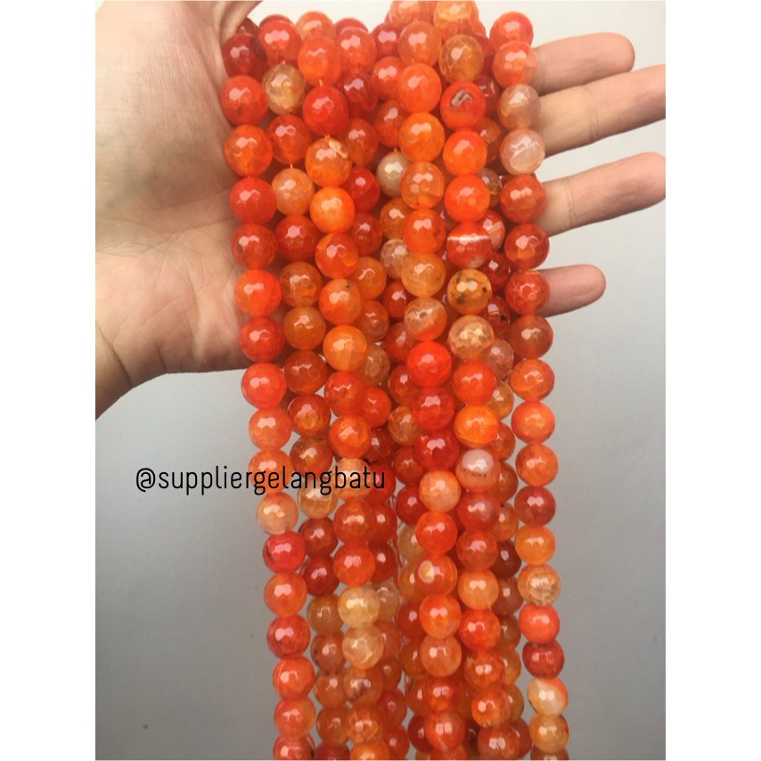 Batu Carnelian serat orange 12mm CUTTING natural oren bahan alam craft aksesoris pria wanita model