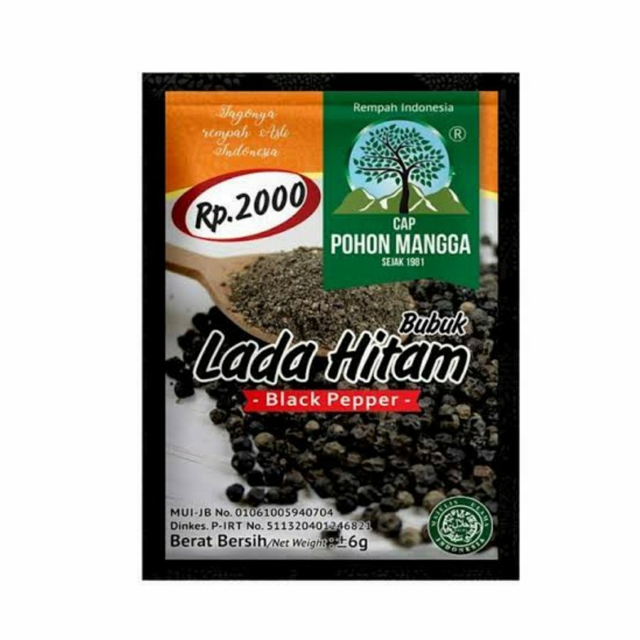 

Lada Hitam Bubuk Cap Pohon Mangga 6gr Blackpaper Black Pepper 6gr