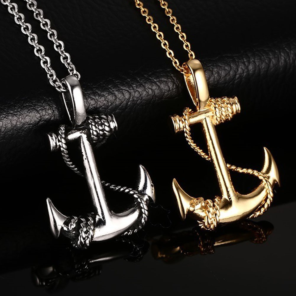 Kalung Rantai dengan Liontin Jangkar Bahan Stainless Steel untuk Pria / Wanita