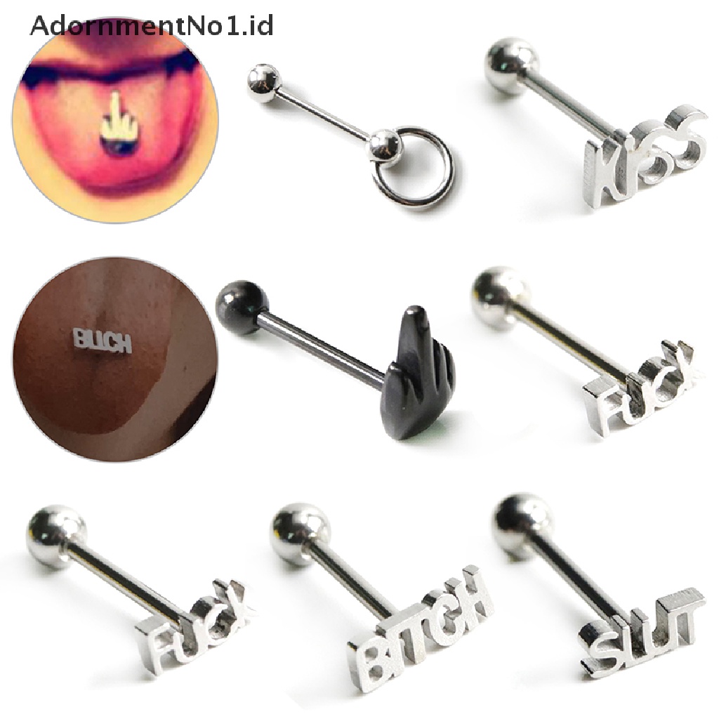 (AdornmentNo1) Cincin Tindik Lidah / Tubuh Bahan Stainless Steel Desain Barbell Gaya Punk Untuk Pria / Wanita