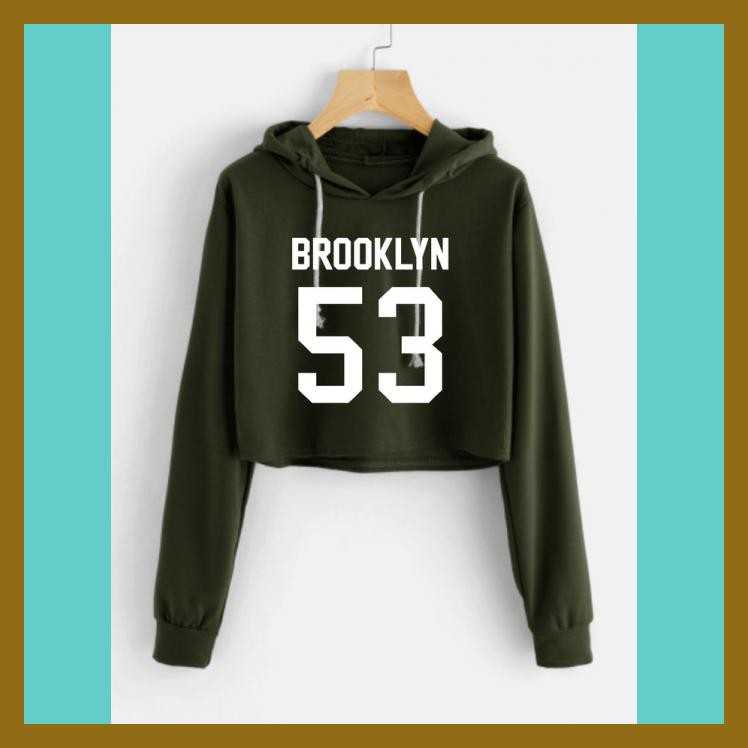SWEATER CROP TOPI BROOKLYN 53 BABY TERRY/BLACK/MARRON/HIJAU ARMY - HITAM