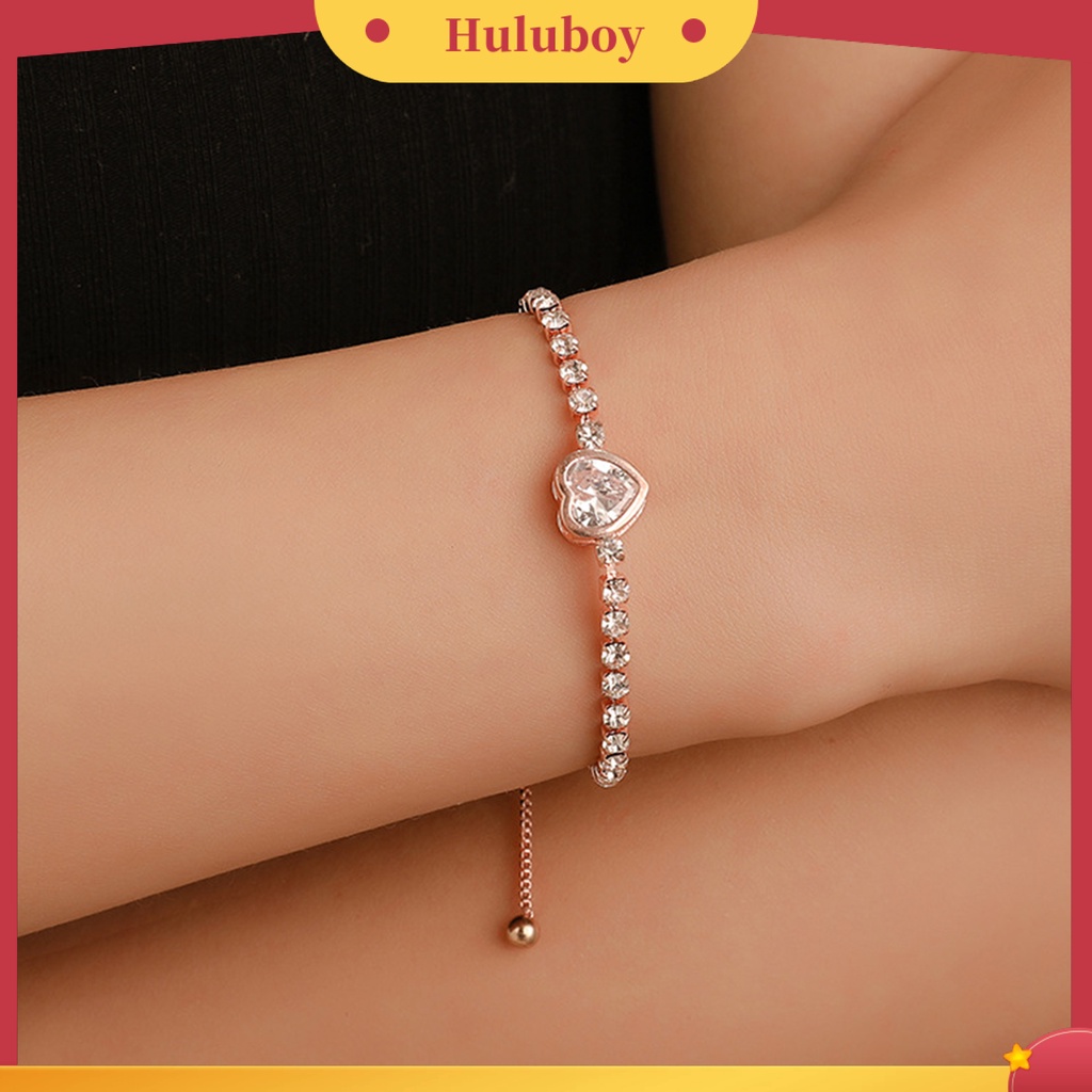 Hu Hu Hu Hu Hu Alat Bantu Pasang Kacamata♡ Gelang Bangle Cubic Zirconia Bentuk Hati Adjustable Untuk Wanita