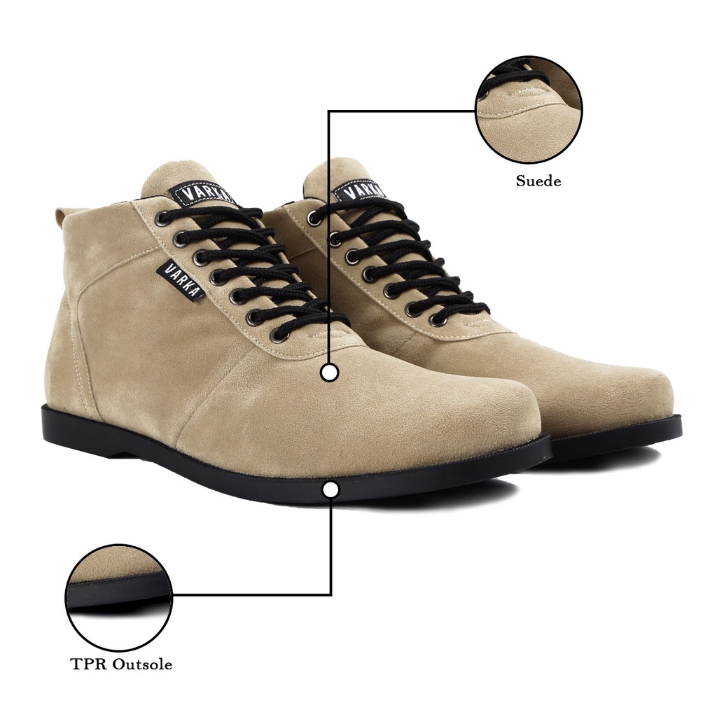 Sepatu Casual Pria Terbaru V 4288 Brand Varka Sepatu Boots Semi Formal Kerja Kantor Kuliah Hangout Murah Berkualitas Warna Krem