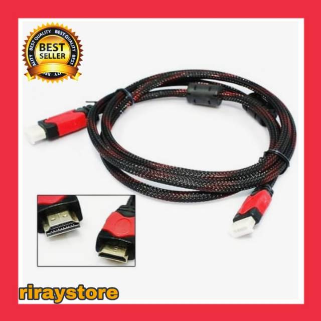 Kabel HDMi to HDMI 1.5 Meter Nylon High Speed HDTV Cable 1.5M Merah - Tebal