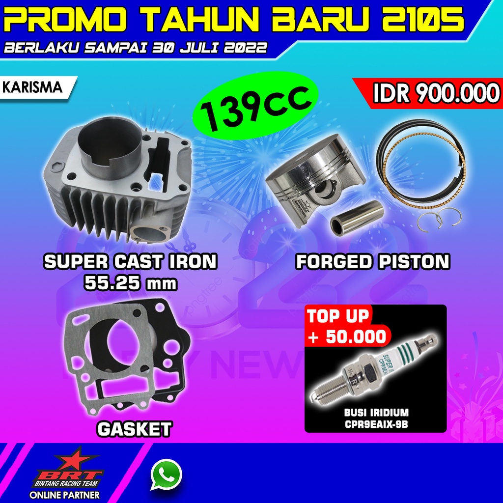 BLOCK CAST IRON FORGED PISTON 55.52 MM BORE UP 139 CC BRT BINTANG RACING TEAM - KARISMA