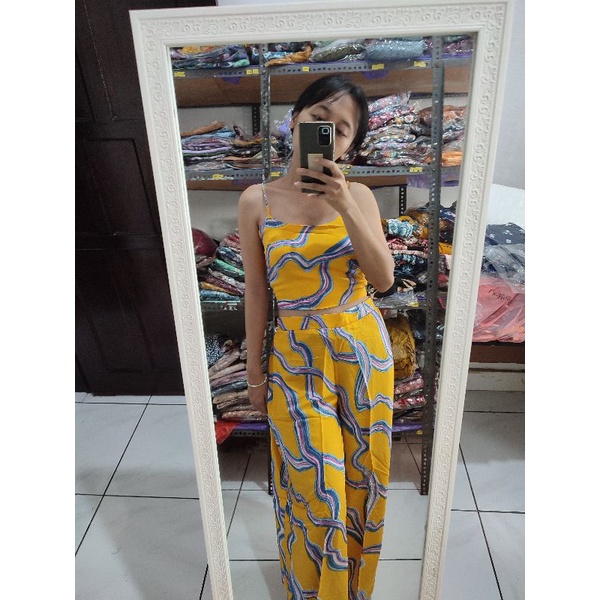 ONE SET KULOT PATTERN // SETELAN TANKTOP FLOWERY-Kuning2 vanesa