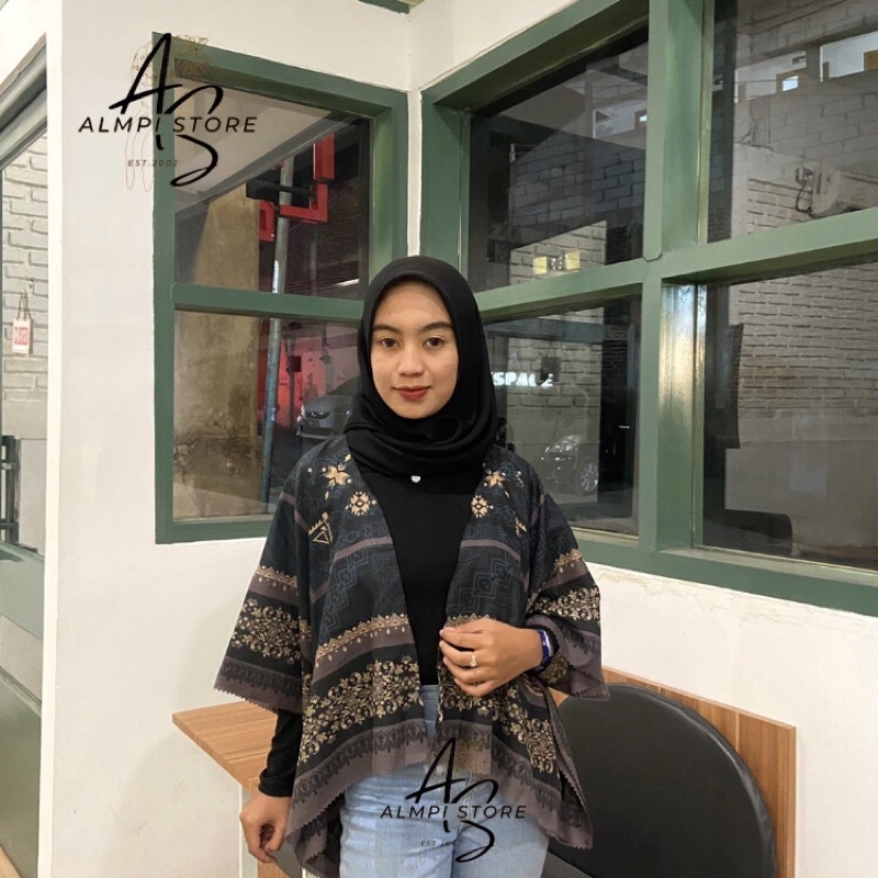 OUTER KIMONO Scarf Cardigan wanita Motif Syahna hitam Terbaru  Viral / outer scarf outwear / Cardiga