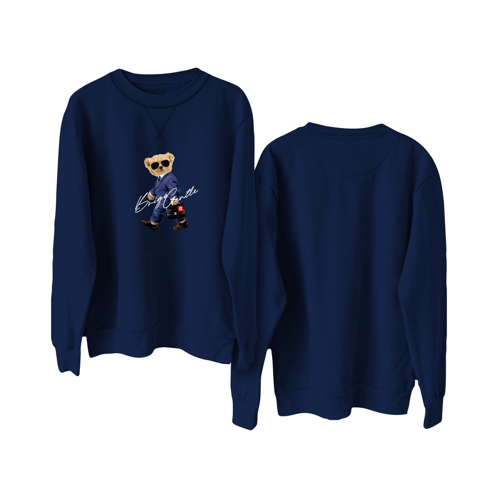 BRIGO Basic Sweatshirt Gantle beruang II Sweater Crewneck BRIGO Sablon DTF Fleece Cotton M-XXL (Pria &amp; Wanita) Free stiker&amp;Gantungan Kunci