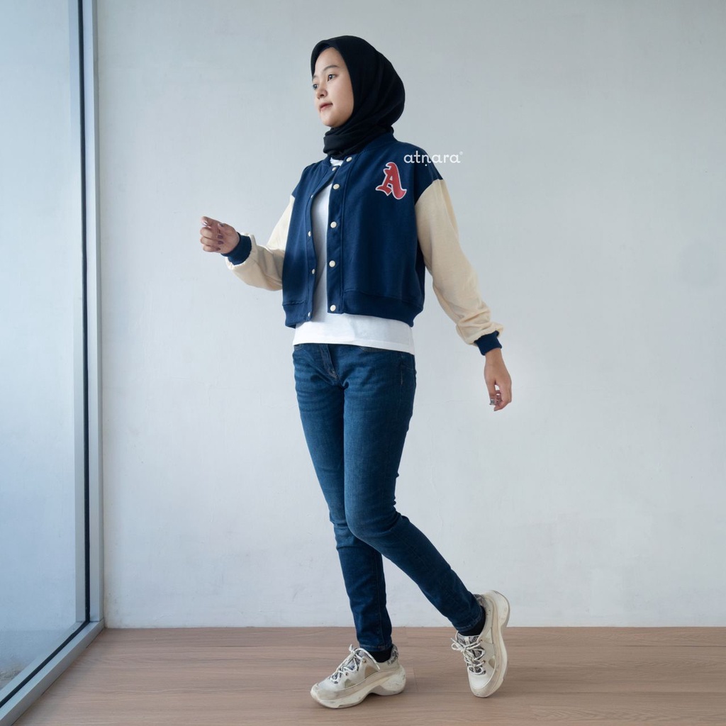 Nara Grosir - A Baseball Crop Jaket l Jaket Varsity Wanita