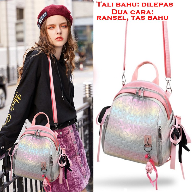 Tas Wanita Fashion Ransel Tas pundak Import tas siswa Trendy Korea Tas Selempang （Dengan liontin）