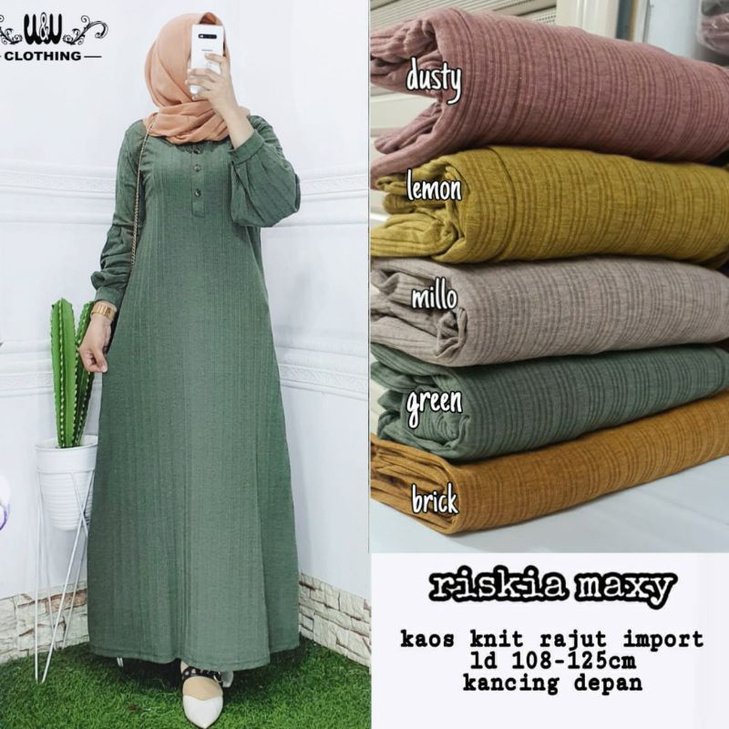 TV74JP Gamis Rajut Knit Import Jumbo Premium Riskia Maxy Foto dari WW Clothing Solo Grosir Baju Baha