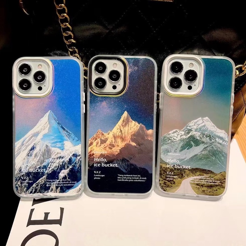 LASER FROSTED PHONE CASE FOR IPHONE 13 12 11 PRO MAX XR X XS MAX 14 PRO MAX 14 MAX MOUNTAIN SNOW MOUNTAIN LANDSCAPE ILLUSTRATION ACRYLIC SHOCKPROOF PERIPHERALS