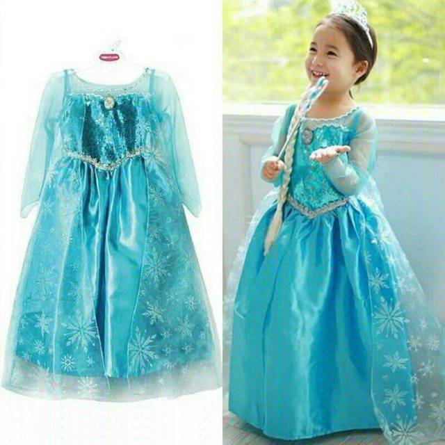 baju anak perempuan/dress anak/baju pesta Frozen blue, 3-8 tahun