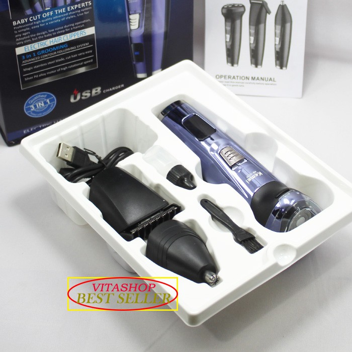 HAIR CLIPPER KEMEI KM-6539 MESIN CUKURAN DAN SHAVER CHARGER 3 IN 1