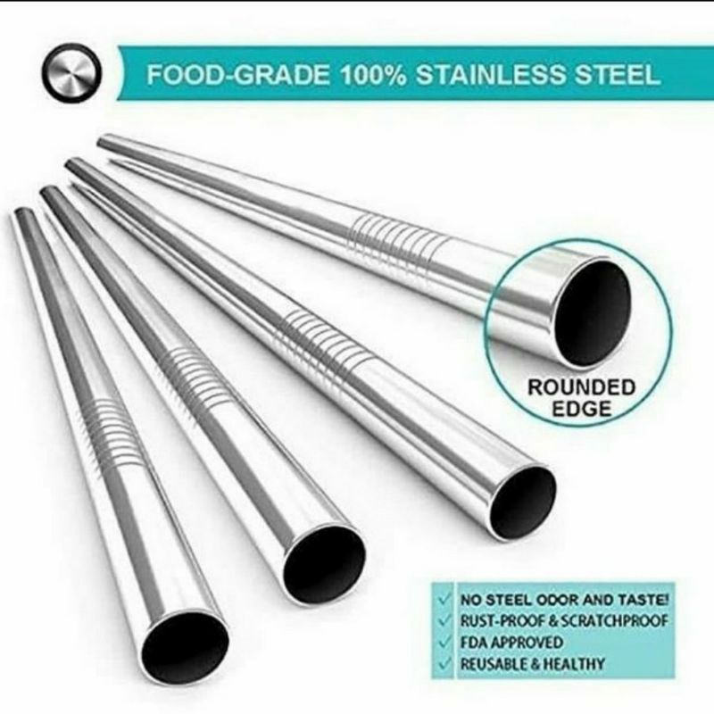 ~ PIYOSHI08 ~ Sedotan Boba Stainless 21,5cm / Sedotan Minuman Boba Lurus Silver Dan Rainbow PD42