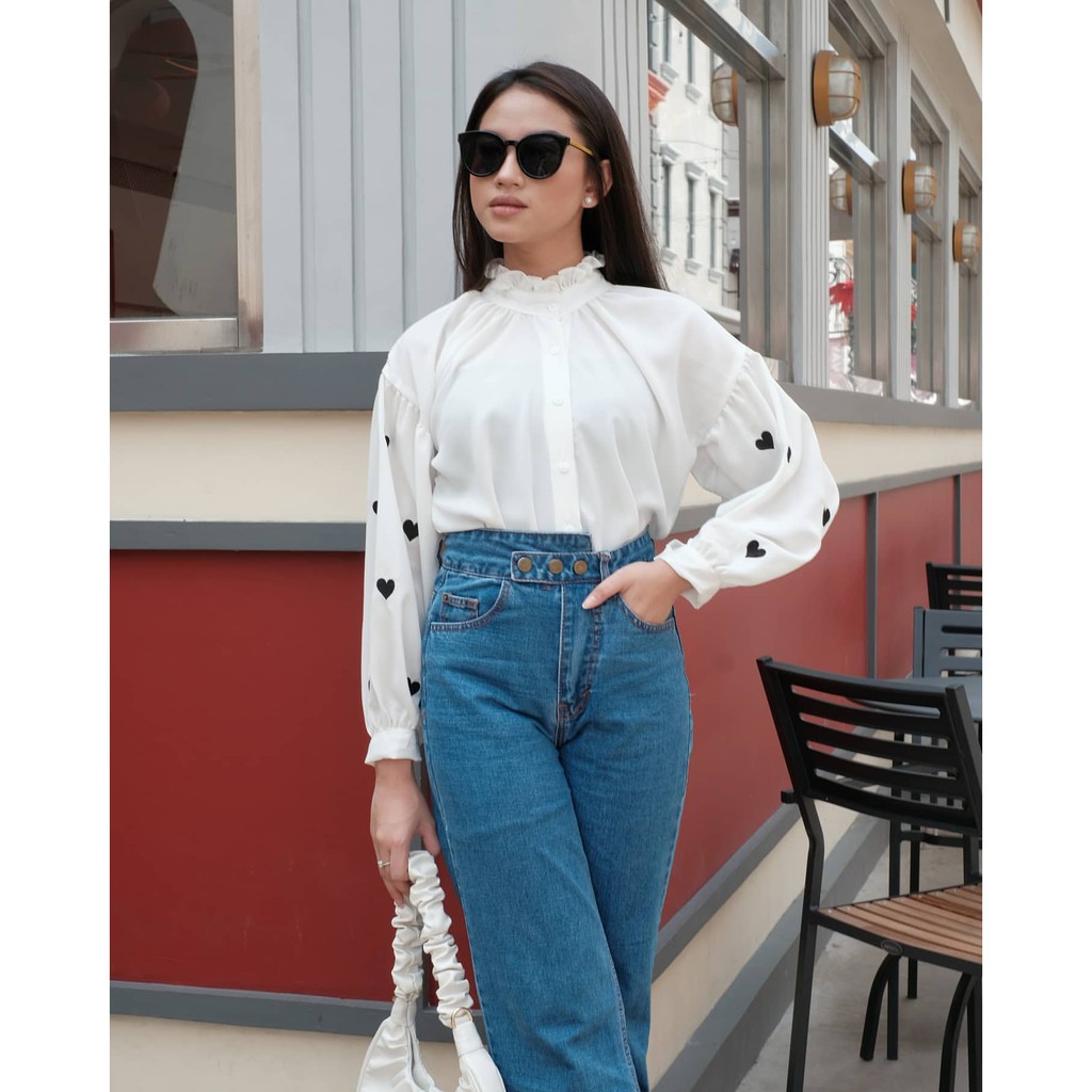 SWEETHEART SHIRT - Atasan Kemeja Wanita - Blouse Wanita Lengan Bordir - Fashion Remaja-3