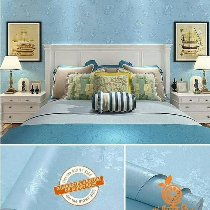 Wallpaper Sticker Dinding Motif Biru Muda Polos