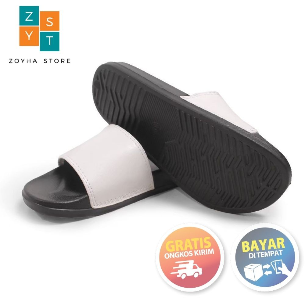 Sandal Slide Pria Dan Wanita Slip HItam Combi Putih Original Distro ZYST