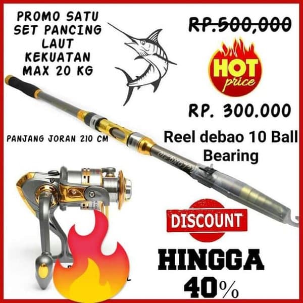 DISKON Set Joran Pancing laut kekuatan 20kg joran pancing 210cm Reel