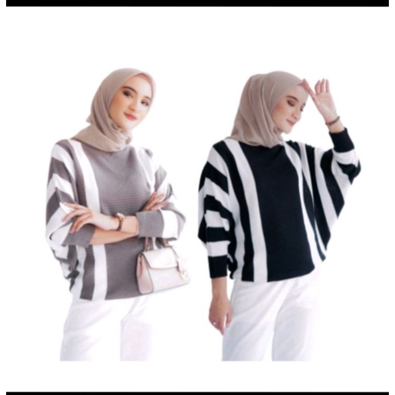 atasan rajut blous batwing zebra oversize