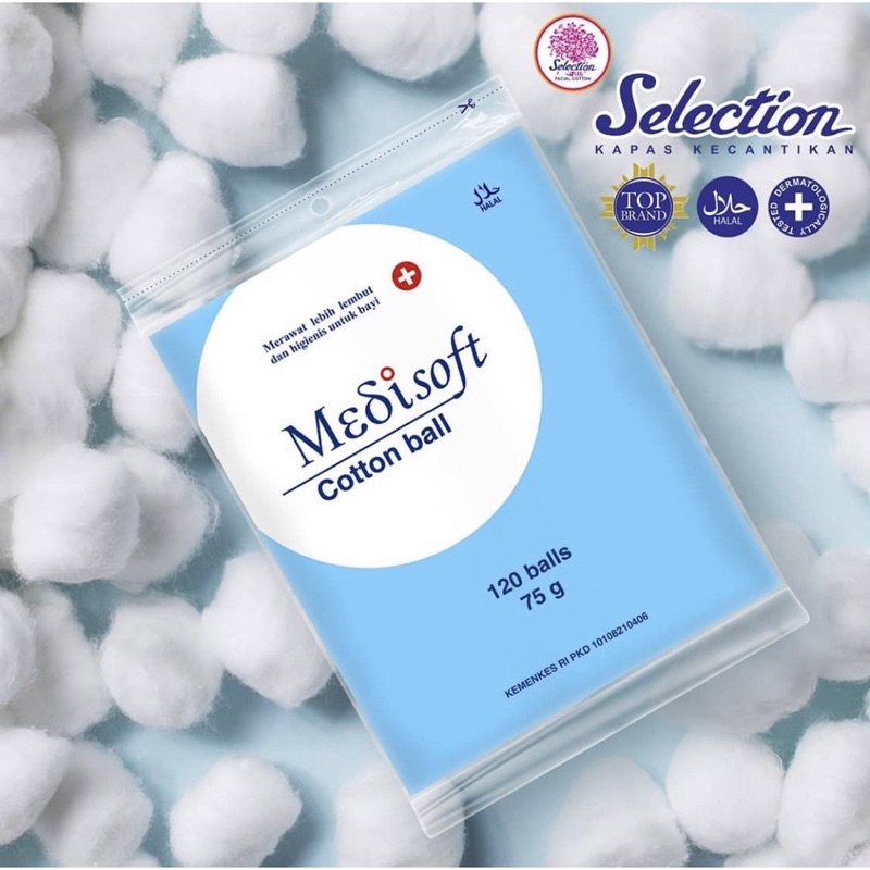 MEDISOFT Cotton Ball Indonesia / Kapas Wajah Bola Hijau Biru 75g 120g 120 Balls / Kecantikan Special Lapis Tipis Tebal Oval Round Bulat Kotak Bud Buds / Selection Modis Rona Kharisma / Pembersih Wajah Facial Cleanser Toner Baby / Ziplock Box Refill Paket