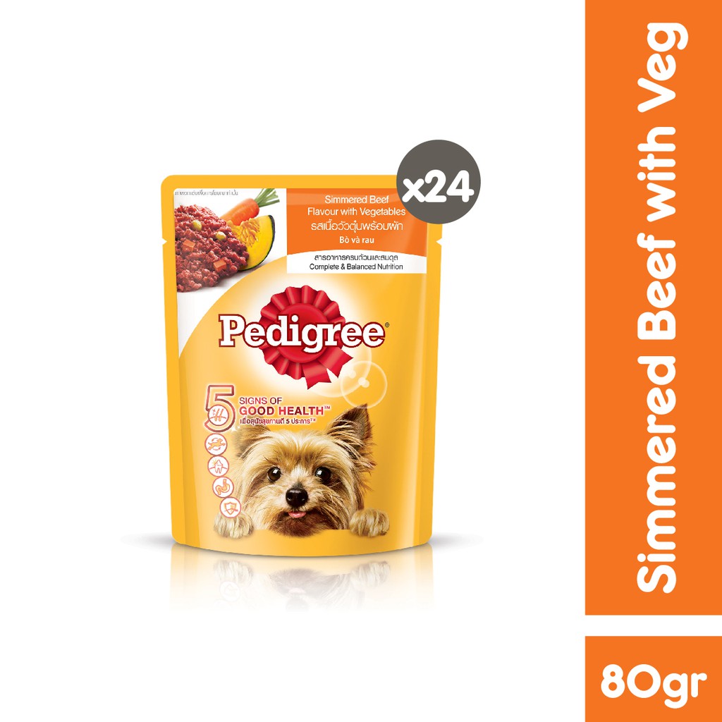 PEDIGREE® Makanan Anjing Basah Pouch  80 g - Isi 24-Simmered Beef & Veg