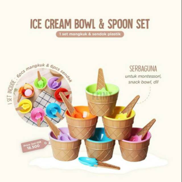 Ice cream bowl mangkok ice cream spoon set montessori bowl snack