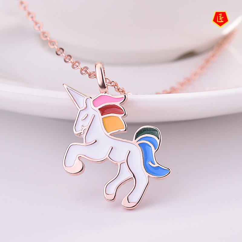 [Ready Stock]European and American 925 Silver Unicorn Necklace Ins Lucky God Beast Sweet Pendant