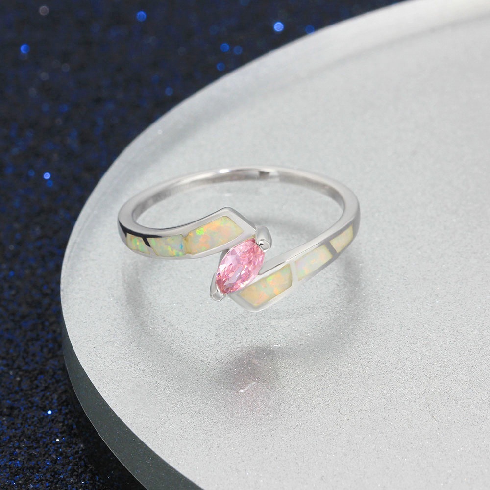 New Fashion Pink Diamond Opal Engagement Wedding Ring