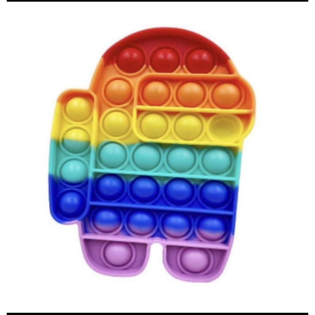 Mainan pop it murah popit Pop Its Square rainbow multicolor Fidget Toy Push bubble Penghilang Stres-amoung as pelangi