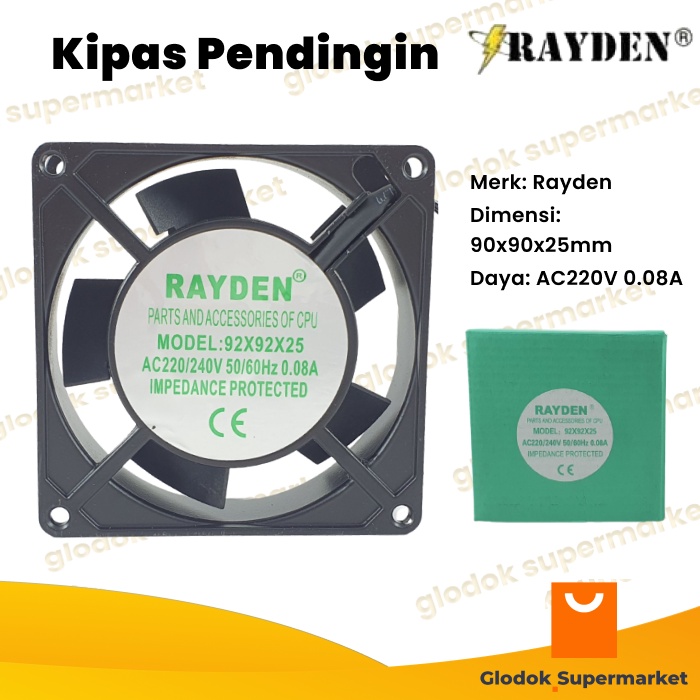 Kipas Pendingin Rayden 9cm 220V Cooling Fan AC 220 Volt 9 x 9 x 2.5 cm