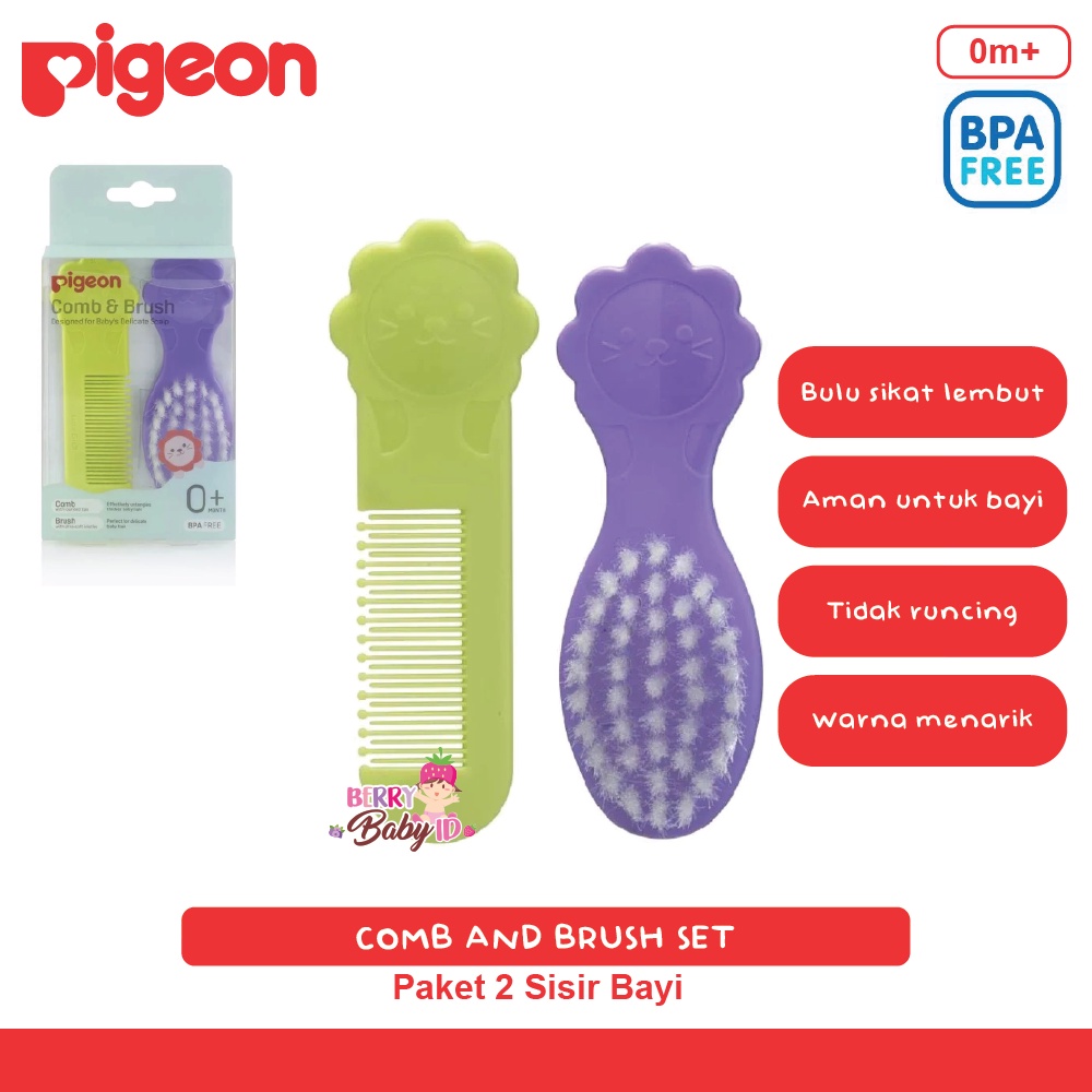 Pigeon Comb &amp; Brush Set - Paket 2 Sikat &amp; Sisir Lembut Rambut Bayi 0m+ Berry Mart