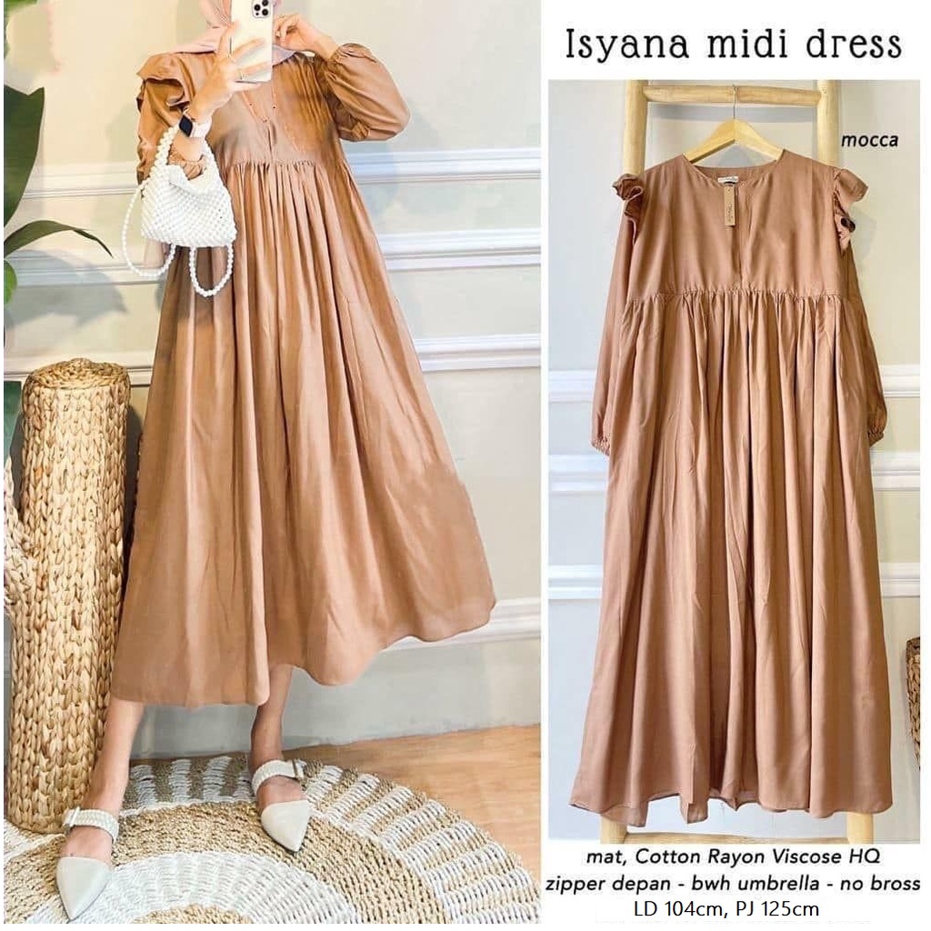 1KG MUAT 4CS |  ISYANA MIDI DRESS RAYON VISCOSE PREMIUM PLAIN MIDI HITS OOTD SELEBGRAM FASHION GROSIR MURAH WANITA TERBEST SELLER