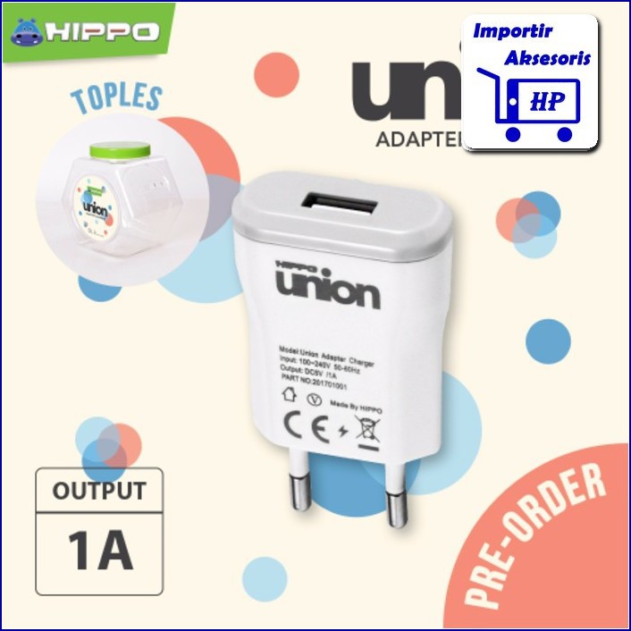 Kepala Batok Charger Hippo UNION single Port 1.0A Original AC026